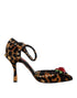 Dolce & Gabbana Brown Leopard Velvet Heels Pumps with Crystal Roses and Ankle Strap - Women’s