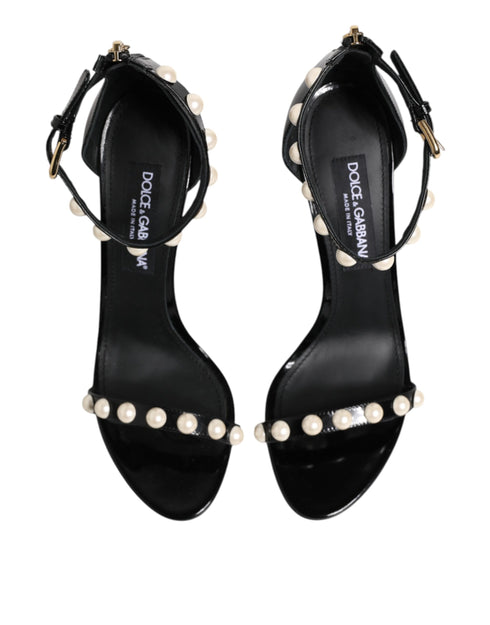 Dolce & Gabbana Black KEIRA Sandals – Women’s Patent Leather Pearl Heels