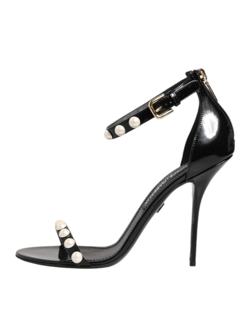 Dolce & Gabbana Black KEIRA Sandals – Women’s Patent Leather Pearl Heels