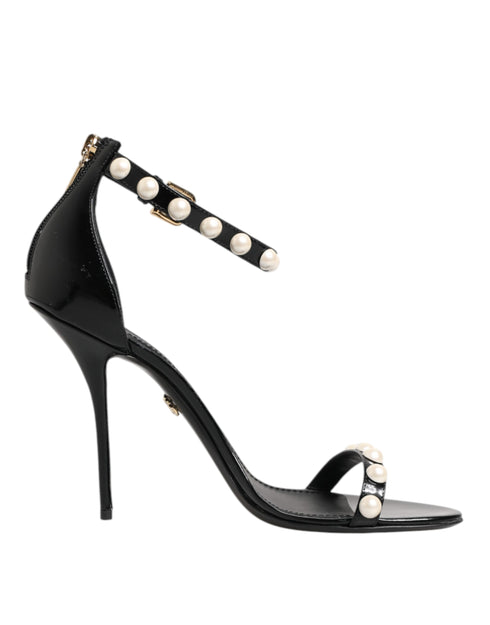 Dolce & Gabbana Black KEIRA Sandals – Women’s Patent Leather Pearl Heels