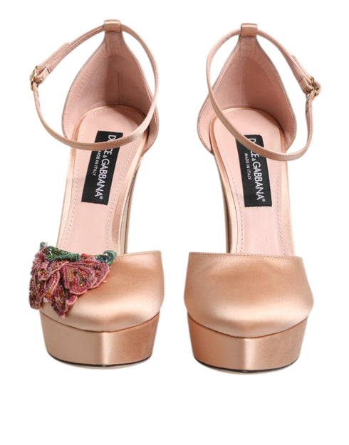 Dolce & Gabbana Pink Satin Block Heel Ankle Strap Platform Sandals