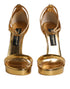 Dolce & Gabbana Gold Leather Platform Keira Sandals Shoes