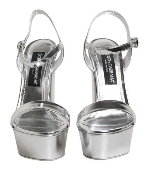 Dolce & Gabbana Silver Platform Keira Sandals | Women’s High Heels Leather Shoes