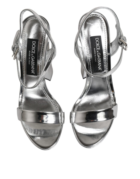 Dolce & Gabbana Silver Platform Keira Sandals | Women’s High Heels Leather Shoes