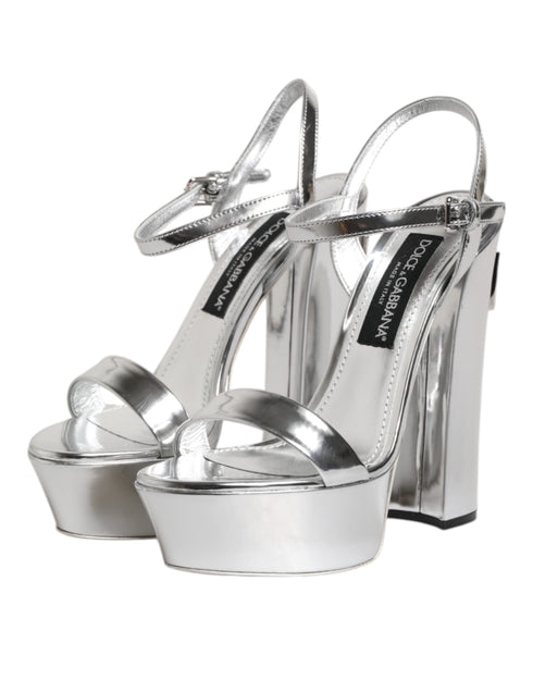 Dolce & Gabbana Silver Platform Keira Sandals | Women’s High Heels Leather Shoes