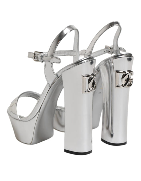 Dolce & Gabbana Silver Platform Keira Sandals | Women’s High Heels Leather Shoes