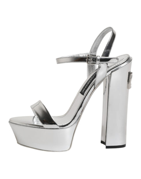 Dolce & Gabbana Silver Platform Keira Sandals | Women’s High Heels Leather Shoes