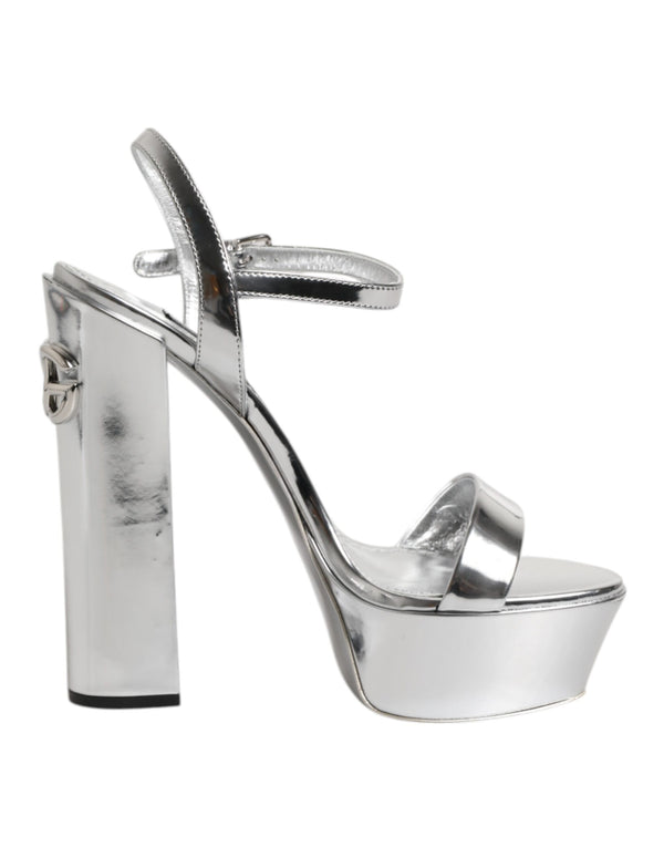 Dolce & Gabbana Silver Platform Keira Sandals | Women’s High Heels Leather Shoes