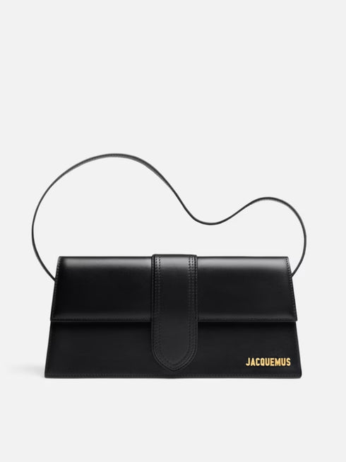 Jacquemus Le Bambino Long Shoulder Bag in Black Leather with Gold Hardware for Women