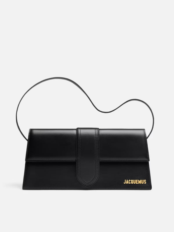 Jacquemus Le Bambino Long Shoulder Bag in Black Leather with Gold Hardware for Women