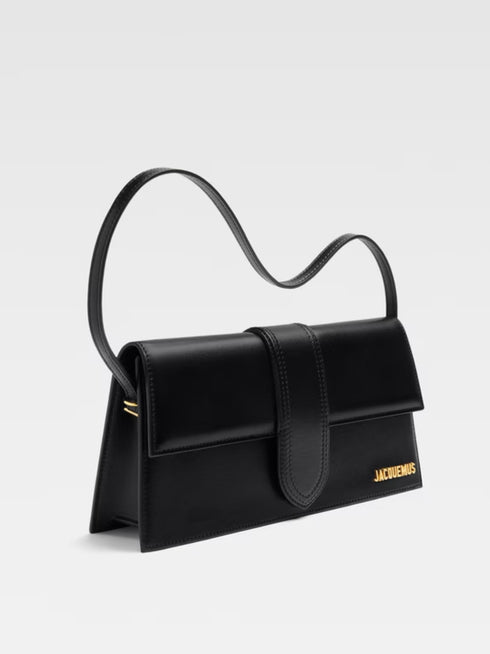 Jacquemus Le Bambino Long Shoulder Bag in Black Leather with Gold Hardware for Women
