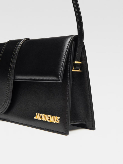 Jacquemus Le Bambino Long Shoulder Bag in Black Leather with Gold Hardware for Women