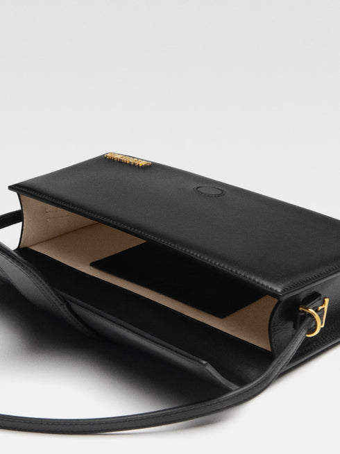 Jacquemus Le Bambino Long Shoulder Bag in Black Leather with Gold Hardware for Women