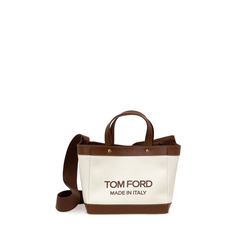 Tom Ford Ivory Canvas & Brown Leather Tote Bag – Women