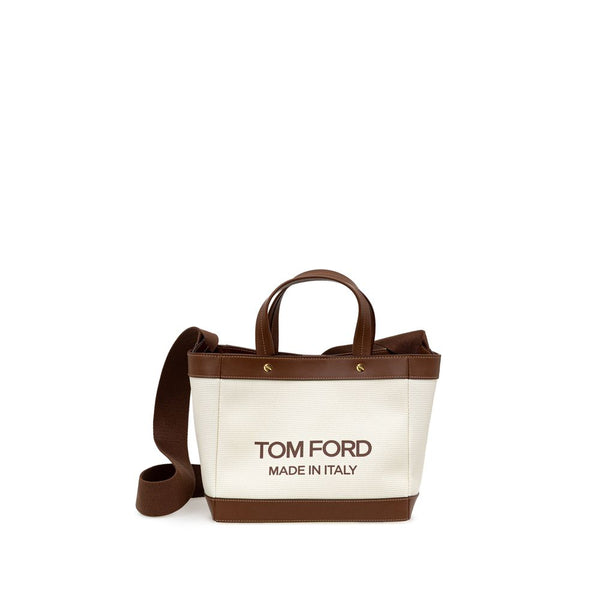 Tom Ford Ivory Canvas & Brown Leather Tote Bag – Women