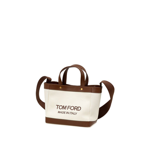 Tom Ford Ivory Canvas & Brown Leather Tote Bag – Women