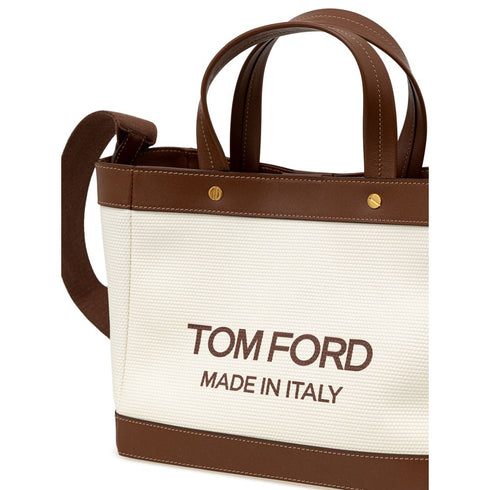 Tom Ford Ivory Canvas & Brown Leather Tote Bag – Women