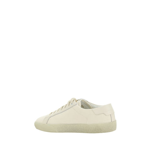 Saint Laurent Embroidered Cotton Low-Top Sneakers – White Canvas Lace-Up Shoes