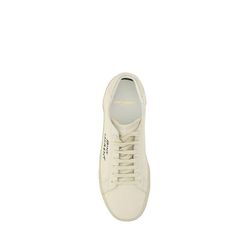 Saint Laurent Embroidered Cotton Low-Top Sneakers – White Canvas Lace-Up Shoes
