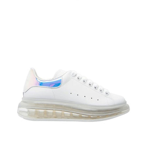 Alexander McQueen Oversized Sneakers Shoes – White Calf Leather Transparent Sole Shoes for Women