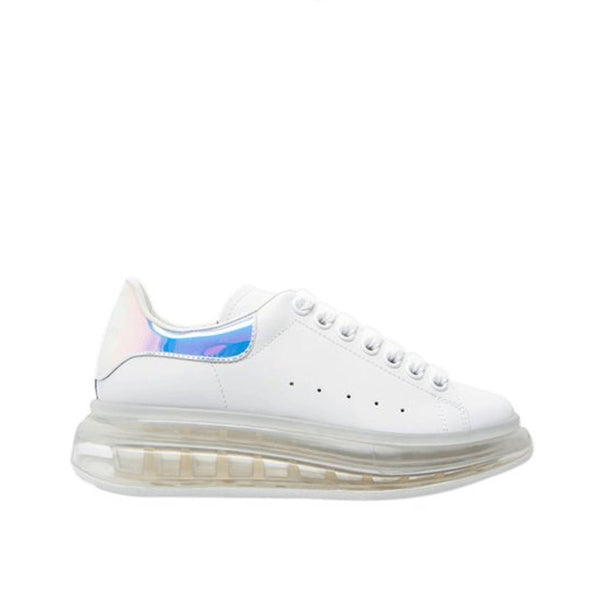Alexander McQueen Oversized Sneakers Shoes – White Calf Leather Transparent Sole Shoes for Women