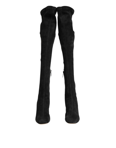 Dolce & Gabbana Black Suede Leather Knee High Boots – Women’s