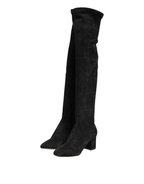 Dolce & Gabbana Black Suede Leather Knee High Boots – Women’s