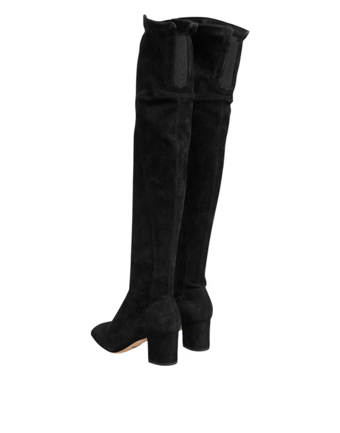 Dolce & Gabbana Black Suede Leather Knee High Boots – Women’s