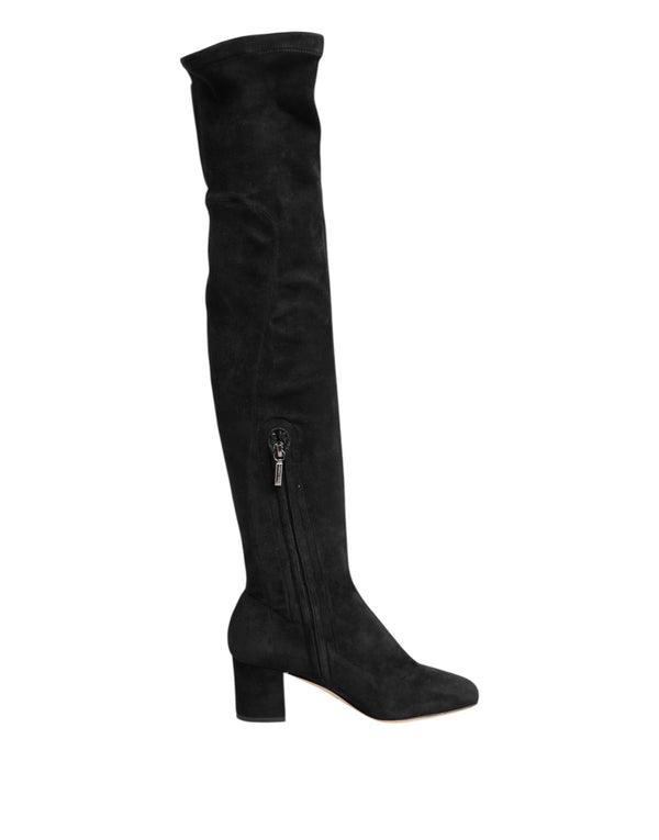 Dolce & Gabbana Black Suede Leather Knee High Boots – Women’s