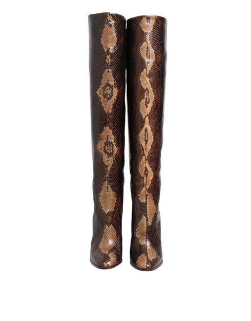 Dolce & Gabbana Brown Python Snakeskin Print Riding Boots Women’s