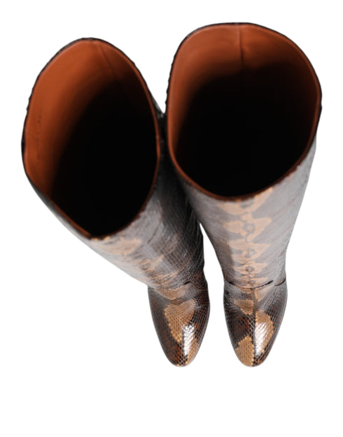 Dolce & Gabbana Brown Python Snakeskin Print Riding Boots Women’s