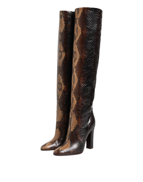 Dolce & Gabbana Brown Python Snakeskin Print Riding Boots Women’s