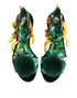 Dolce & Gabbana Green Mink Fur Satin Banana Leaf Women’s Heels Sandals