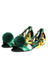 Dolce & Gabbana Green Mink Fur Satin Banana Leaf Women’s Heels Sandals