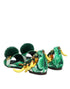 Dolce & Gabbana Green Mink Fur Satin Banana Leaf Women’s Heels Sandals