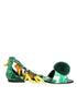 Dolce & Gabbana Green Mink Fur Satin Banana Leaf Women’s Heels Sandals