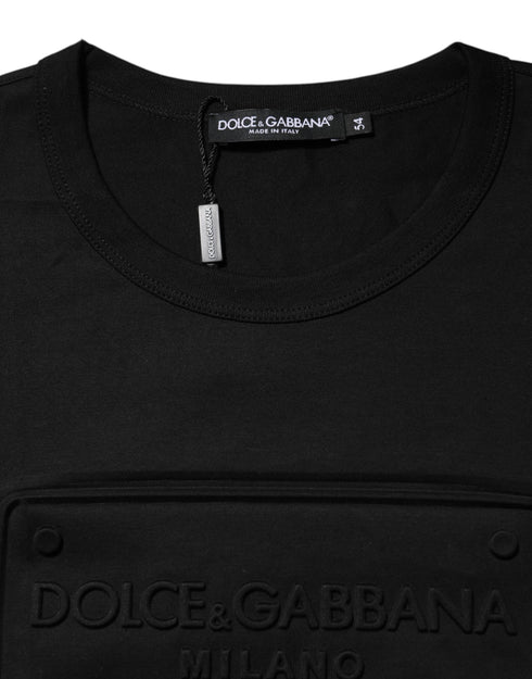 Dolce & Gabbana Black Embossed Logo Cotton Crew Neck T-shirt