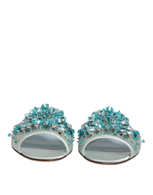 Dolce & Gabbana Embellished Slide Sandals | Women’s Silver Blue Leather Flats