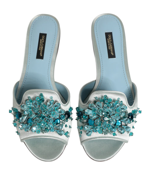 Dolce & Gabbana Embellished Slide Sandals | Women’s Silver Blue Leather Flats