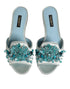 Dolce & Gabbana Embellished Slide Sandals | Women’s Silver Blue Leather Flats