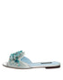 Dolce & Gabbana Embellished Slide Sandals | Women’s Silver Blue Leather Flats