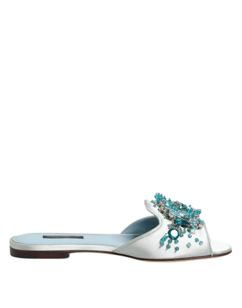 Dolce & Gabbana Embellished Slide Sandals | Women’s Silver Blue Leather Flats