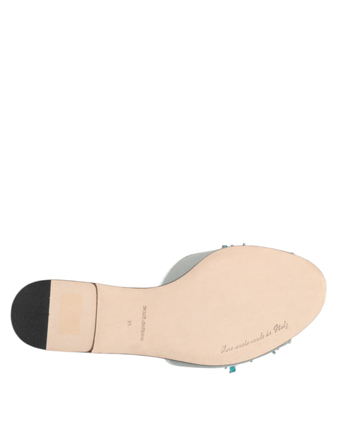Dolce & Gabbana Embellished Slide Sandals | Women’s Silver Blue Leather Flats