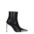 Off-White Black Leather Pointed Toe Ankle Boots with Metal Cap & High Heel – Women’s