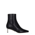 Off-White Black Leather Ankle Boots – Women’s Square Toe Zip Closure Mid Heel