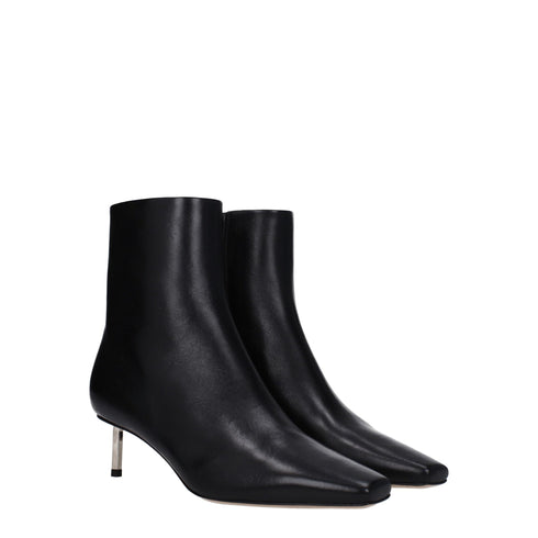 Off-White Black Leather Ankle Boots – Women’s Square Toe Zip Closure Mid Heel