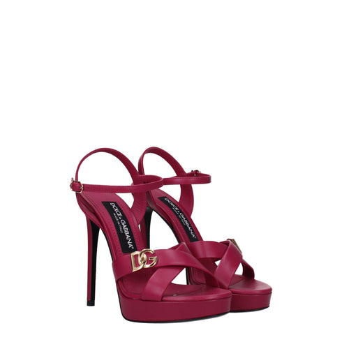 Dolce & Gabbana Women's Fuchsia Pink Leather Platform High Heels Sandals