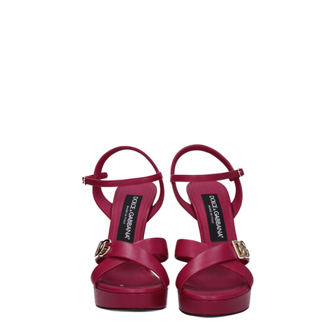 Dolce & Gabbana Women's Fuchsia Pink Leather Platform High Heels Sandals