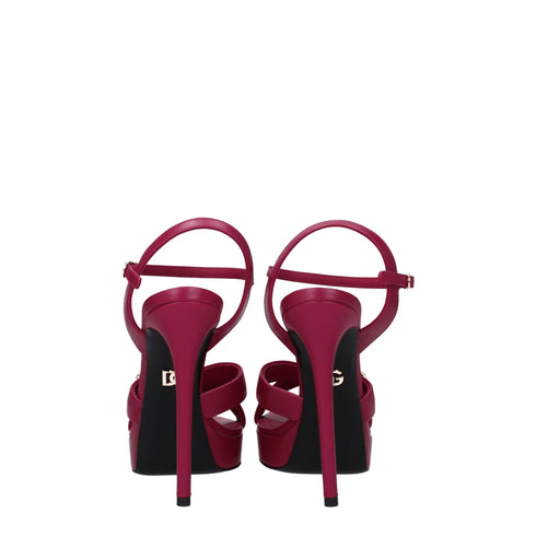 Dolce & Gabbana Women's Fuchsia Pink Leather Platform High Heels Sandals