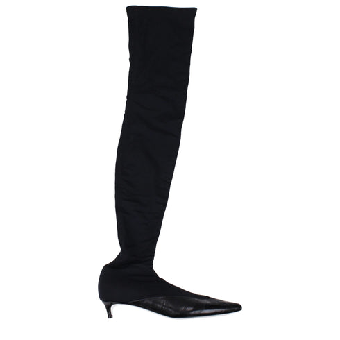 Givenchy Over-the-Knee Boots for Women – Black Fabric with Leather Sole